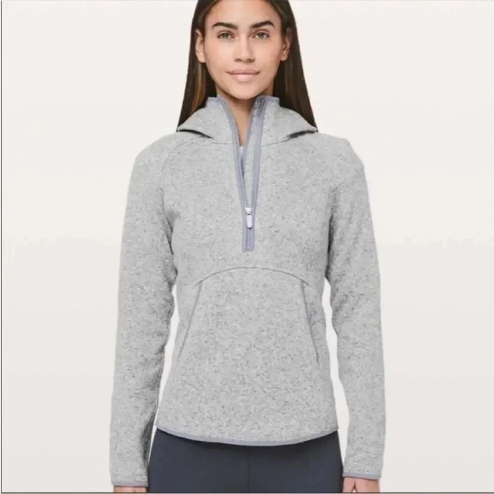 Lululemon Fleece and Thank You Hooded Knit 1/4 Zip Pullover size 6 athleisure